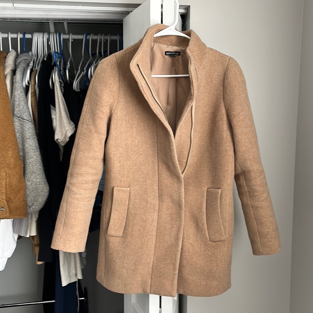J. Crew City Cocoon Camel Zip-Up Coat, lightly worn - Picture 2 of 6